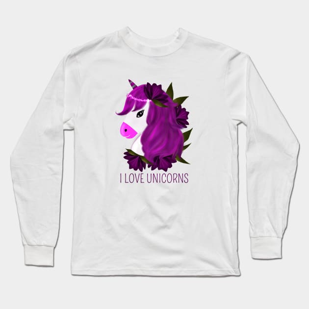 purple unicorn Long Sleeve T-Shirt by Saishaadesigns